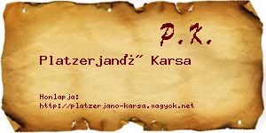 Platzerjanó Karsa névjegykártya